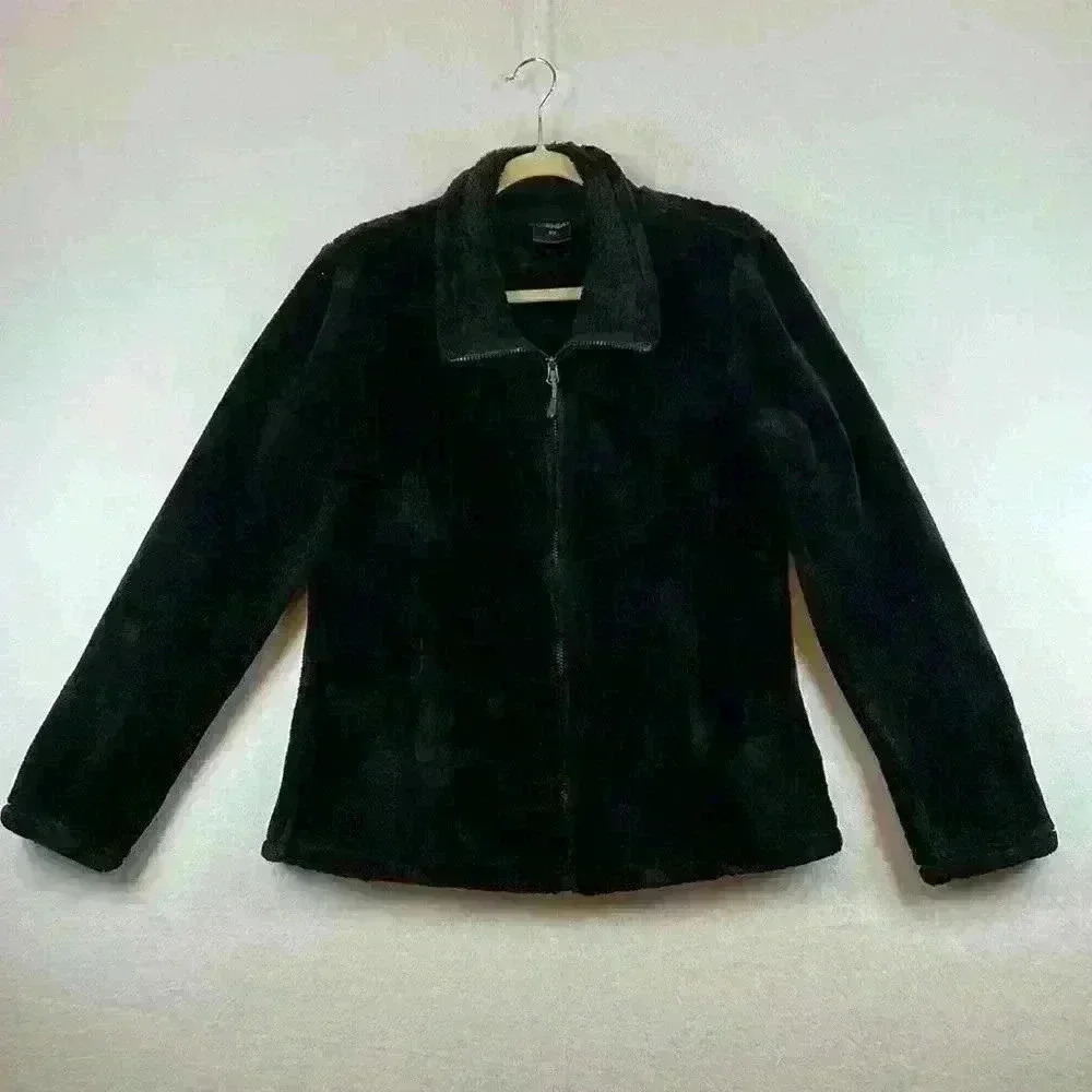 32 Degrees Jacket Black Women’s Medium Plush Faux Fur Zip Up Pockets